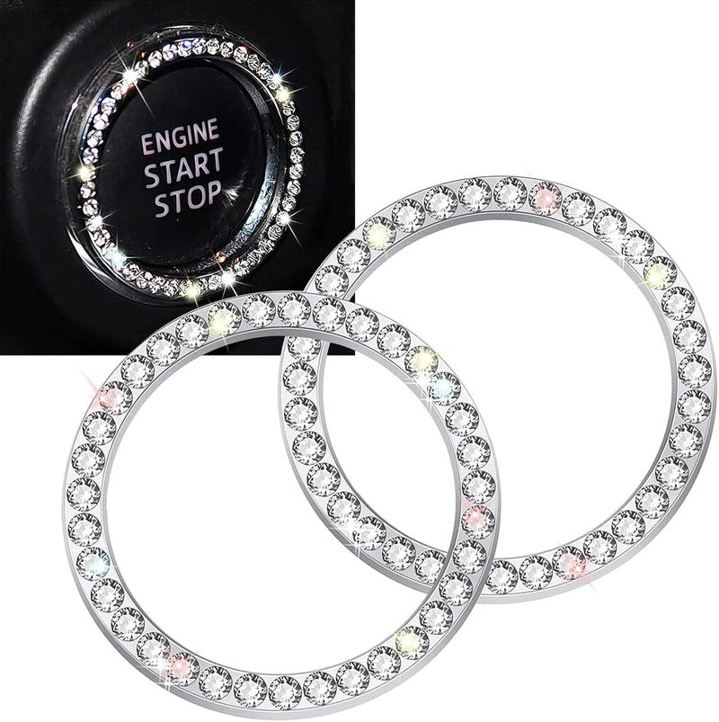 ToBeQueen Bling Car Crystal Rhinestone Ring Emblem Sticker, Car Interior Decoration, Bling Car Accessories for Women, Push to Start Button, Key Ignition Starter & Knob Ring (White) - Image 1