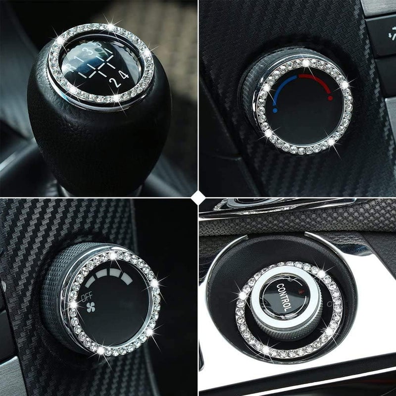 ToBeQueen Bling Car Crystal Rhinestone Ring Emblem Sticker, Car Interior Decoration, Bling Car Accessories for Women, Push to Start Button, Key Ignition Starter & Knob Ring (White) - Image 5