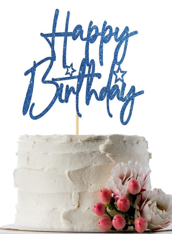 INNORU Happy Birthday Cake Topper, Birthday Sign Party Cake Decor, Anniversary Party, Adults Children Teenager Birthday Party Decoration Supplies, Blue Glitter - Image 1