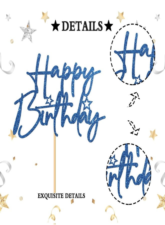 INNORU Happy Birthday Cake Topper, Birthday Sign Party Cake Decor, Anniversary Party, Adults Children Teenager Birthday Party Decoration Supplies, Blue Glitter - Image 3