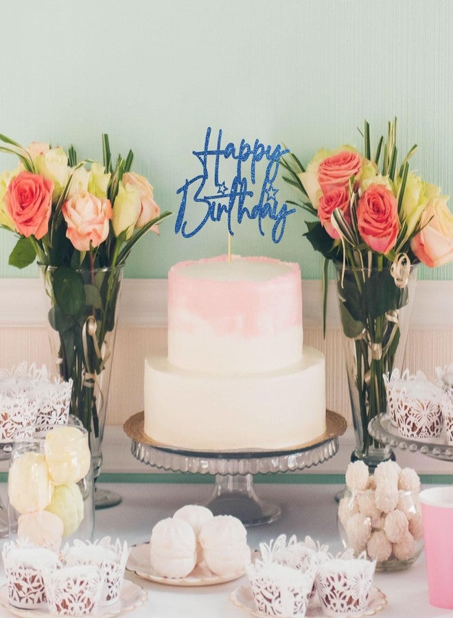 INNORU Happy Birthday Cake Topper, Birthday Sign Party Cake Decor, Anniversary Party, Adults Children Teenager Birthday Party Decoration Supplies, Blue Glitter - Image 4