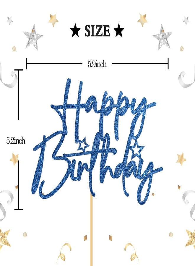 INNORU Happy Birthday Cake Topper, Birthday Sign Party Cake Decor, Anniversary Party, Adults Children Teenager Birthday Party Decoration Supplies, Blue Glitter - Image 2