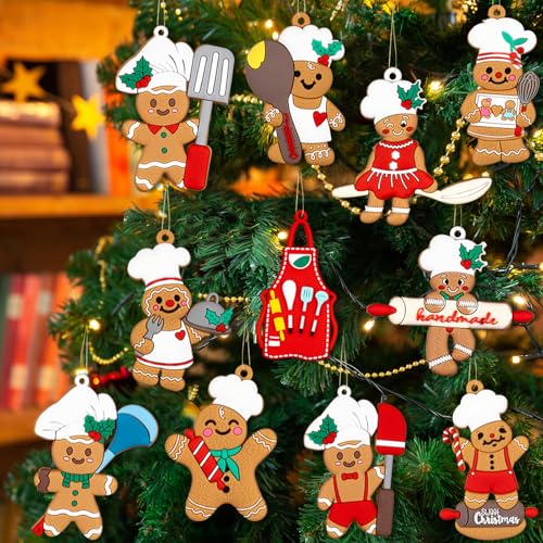 kockuu 12pcs Gingerbread Christmas Decoration for Tree - Cooking Gingerbread Man Ornaments Christmas Hanging Decor for Xmas Tree Home Kitchen Decor Party Supplies - Image 1