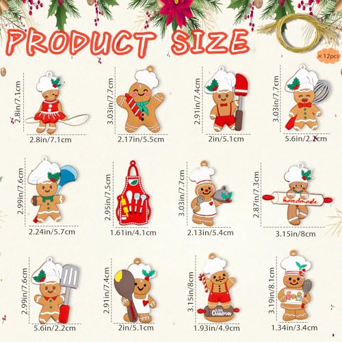 kockuu 12pcs Gingerbread Christmas Decoration for Tree - Cooking Gingerbread Man Ornaments Christmas Hanging Decor for Xmas Tree Home Kitchen Decor Party Supplies - Image 4