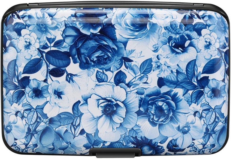 ELFISH RFID Blocking Credit Cards Holder Aluminum Wallet Metal ID Case for Men Women(Blue and White Peony) - Image 4