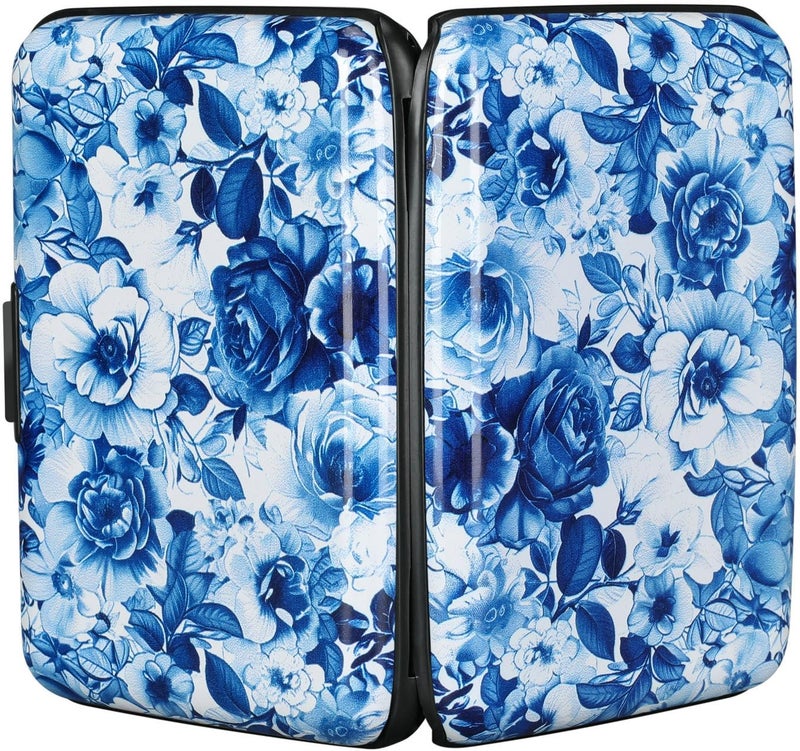 ELFISH RFID Blocking Credit Cards Holder Aluminum Wallet Metal ID Case for Men Women(Blue and White Peony) - Image 3