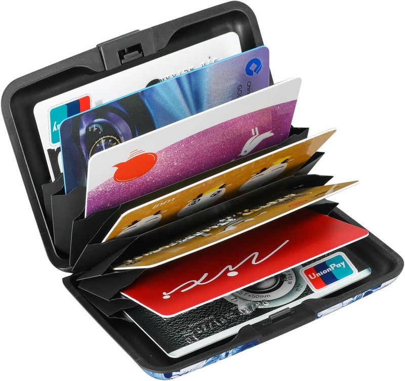 ELFISH RFID Blocking Credit Cards Holder Aluminum Wallet Metal ID Case for Men Women(Blue and White Peony) - Image 5