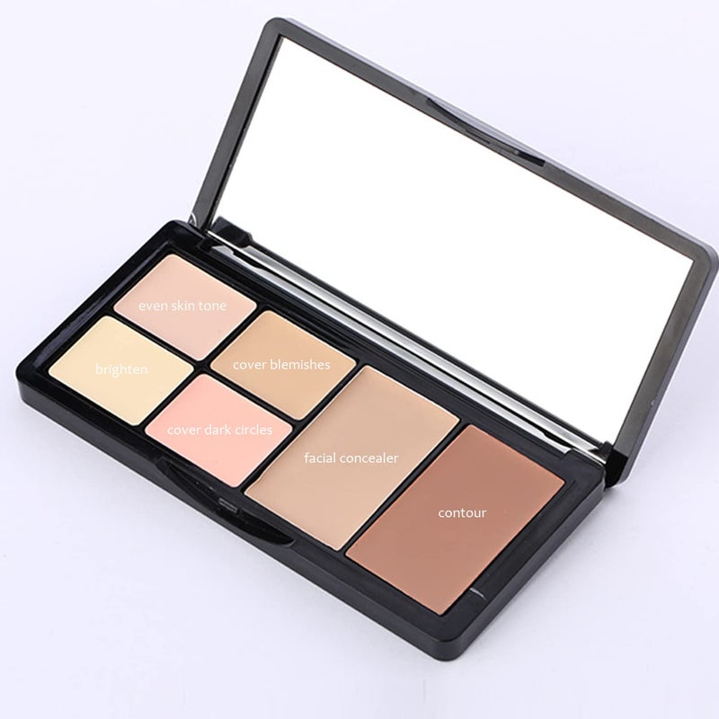 BliBling Concealer Contour Palette, 6 In 1 Color Correcting Concealer Contour Makeup Palette, Contouring Foundation Highlighting Makeup Kit for Dark Circles, Blemish With 2 Packs Brush (2#) - Image 3