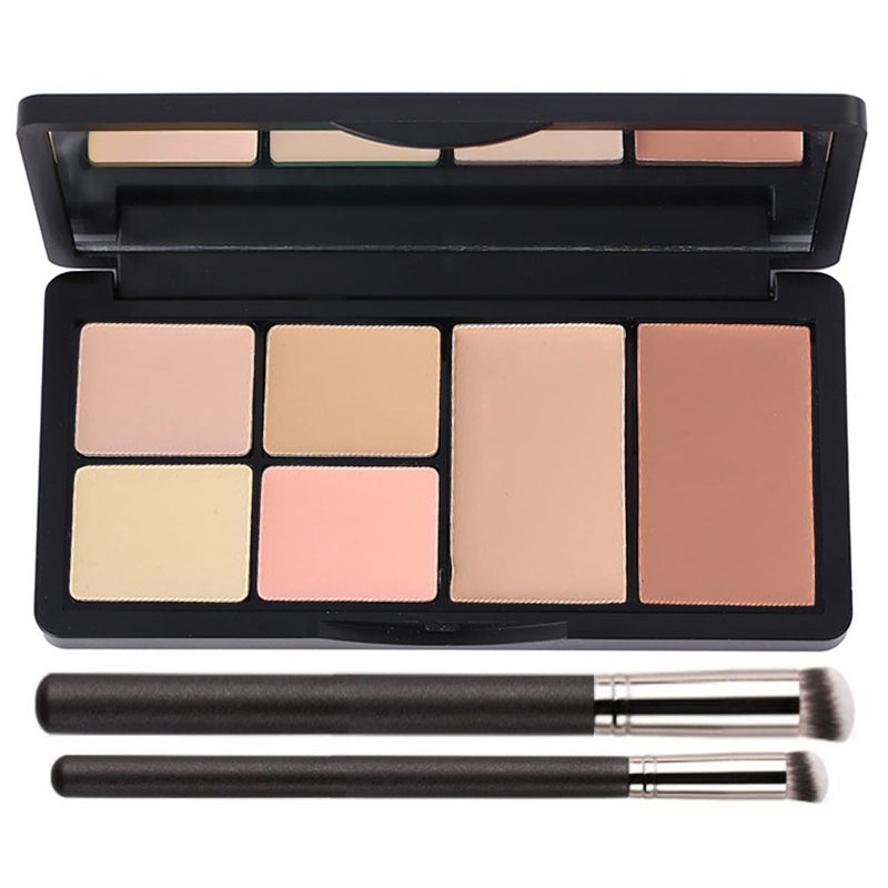 BliBling Concealer Contour Palette, 6 In 1 Color Correcting Concealer Contour Makeup Palette, Contouring Foundation Highlighting Makeup Kit for Dark Circles, Blemish With 2 Packs Brush (2#) - Image 1
