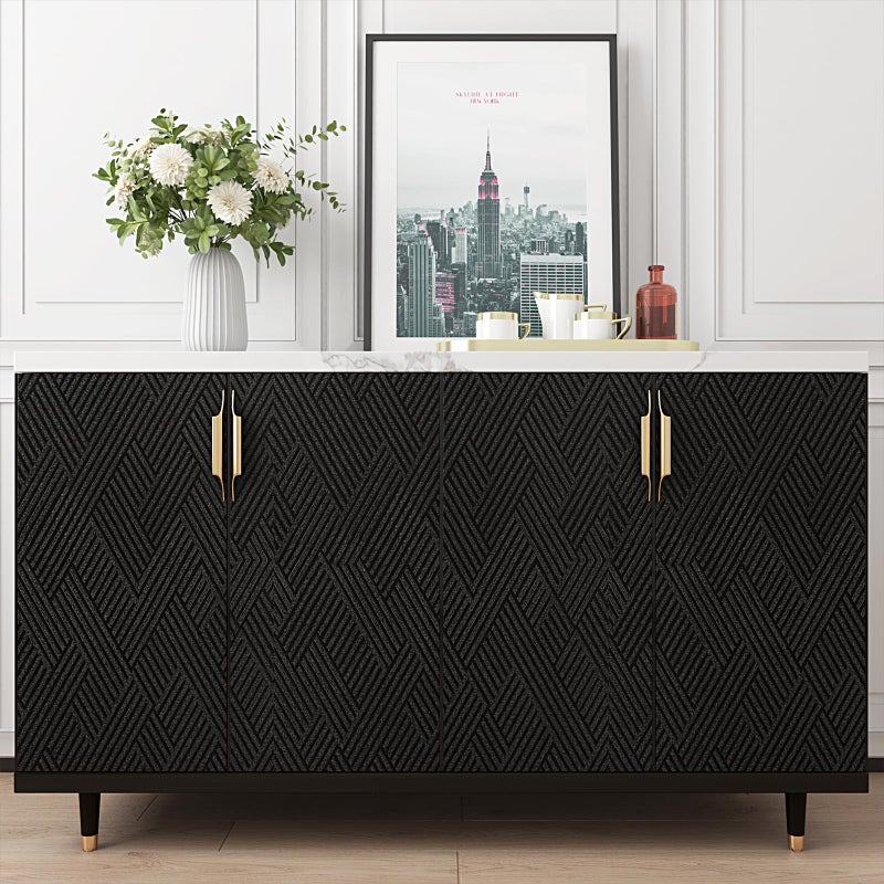 Decotalk Black Textured Wallpaper Textured Wall Paper for Bedroom Geometric Peel and Stick Wallpaper 17.7x120 Inch Geometric Peel and Stick Wall Vinyl Contact Paper for Cabinets and Drawers - Image 3