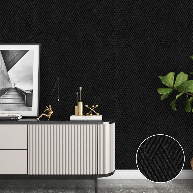 Decotalk Black Textured Wallpaper Textured Wall Paper for Bedroom Geometric Peel and Stick Wallpaper 17.7x120 Inch Geometric Peel and Stick Wall Vinyl Contact Paper for Cabinets and Drawers - Image 4
