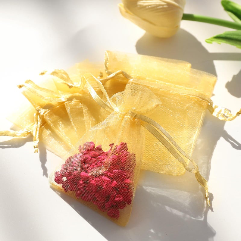 WenTao 100pcs Little Gold Organza Bags, 2x3inch Mesh Jewelry Pouches Drawstring Empty Sachets for Bracelets Candy Small Gift - Image 4