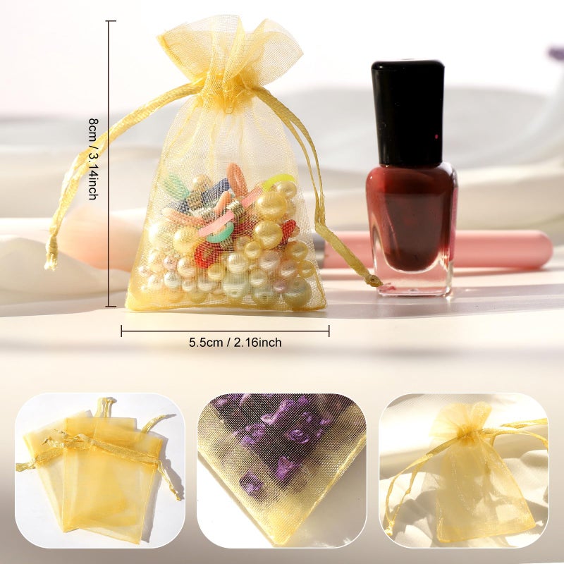 WenTao 100pcs Little Gold Organza Bags, 2x3inch Mesh Jewelry Pouches Drawstring Empty Sachets for Bracelets Candy Small Gift - Image 2