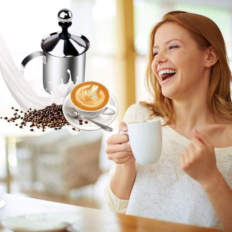 HEBEZON Milk Pot with Lid Coffee Foam Maker Stainless Steel Household Lid for Storage Jar Milk Frothing Mugs Coffee Frother Pump Manual Milk Frother for Coffee - Image 4