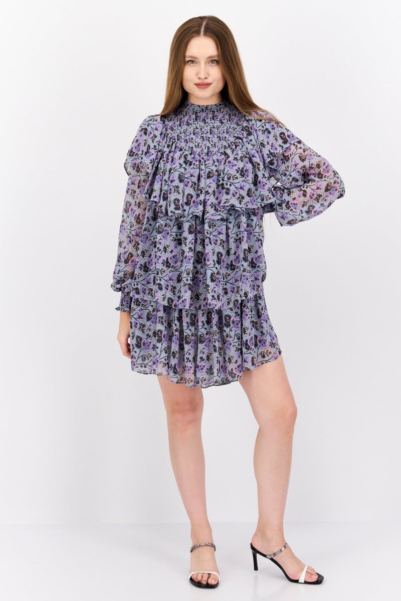 Cinq A Sept Women Floral  Tiered Detail Long Sleeve Mini Dress, Multicolor - Image 4
