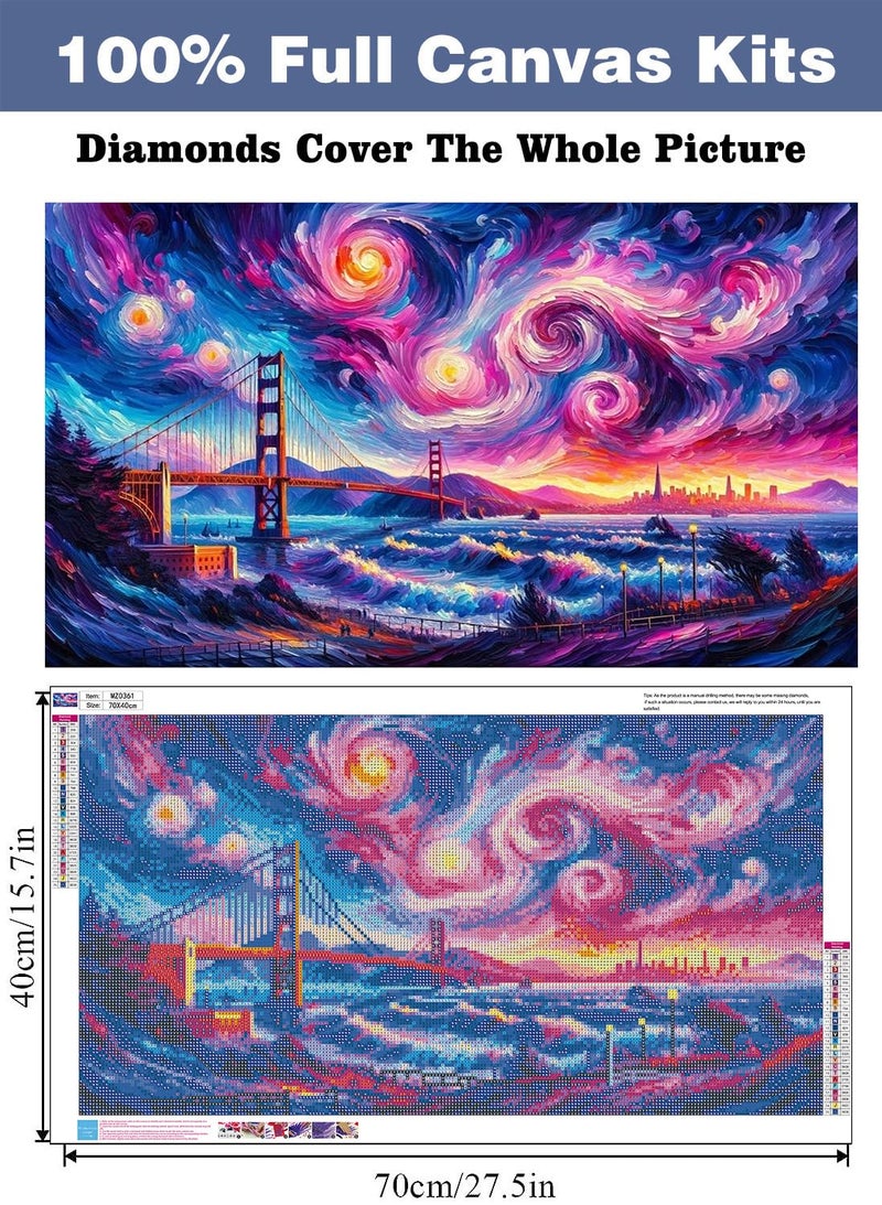 ijbnhd Large Diamond Painting Kits for Adults, 5D Van Gogh Extra Large Diamond Art Kits for Adults, DIY Full Drill Round San Francisco Bridge Gem Art for Home Wall Decor Gift 16X28inch - Image 2