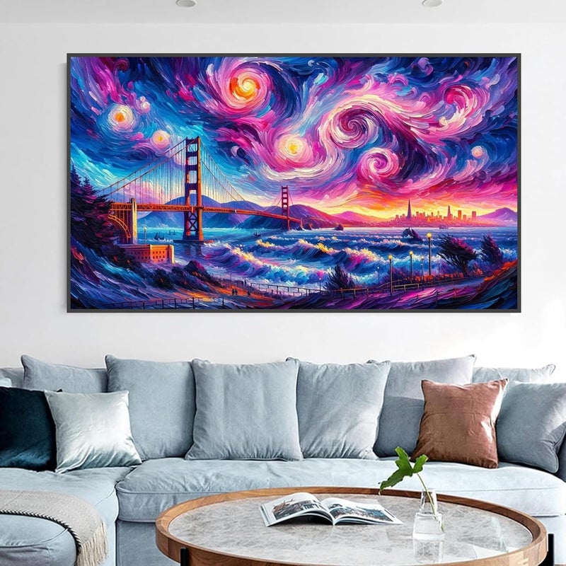 ijbnhd Large Diamond Painting Kits for Adults, 5D Van Gogh Extra Large Diamond Art Kits for Adults, DIY Full Drill Round San Francisco Bridge Gem Art for Home Wall Decor Gift 16X28inch - Image 4