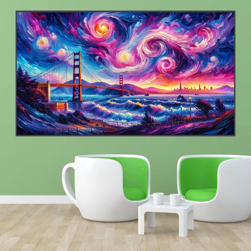 ijbnhd Large Diamond Painting Kits for Adults, 5D Van Gogh Extra Large Diamond Art Kits for Adults, DIY Full Drill Round San Francisco Bridge Gem Art for Home Wall Decor Gift 16X28inch - Image 3