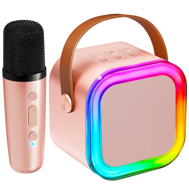 IROO Mini Karaoke Machine for Kids, 2025 TOP Toys Birthday Gifts Ideas for Girls Ages 4, 5, 6, 7, 8, 9, 10, 12+ Years Old, Portable MP3 Player with 1 Wireless Mics for Party(Rose Gold)