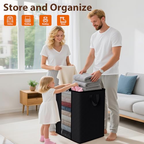 SpaceWhisper 3 Pack 100L Clothes Storage, Foldable Thick Fabric Blanket Storage Bags, Containers for Organizing Bedroom, Closet, Clothing, Comforter,Closet Organization with Handle,Black - Image 4