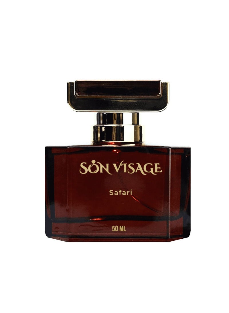 سون فيساج سون فيزاج سفاري عطر أو دو بارفان للجنسين – عطر شرقي خشبي بلمسات زهرية وبودريّة مع العود والفانيليا وخشب الصندل – 50 مل - Image 1