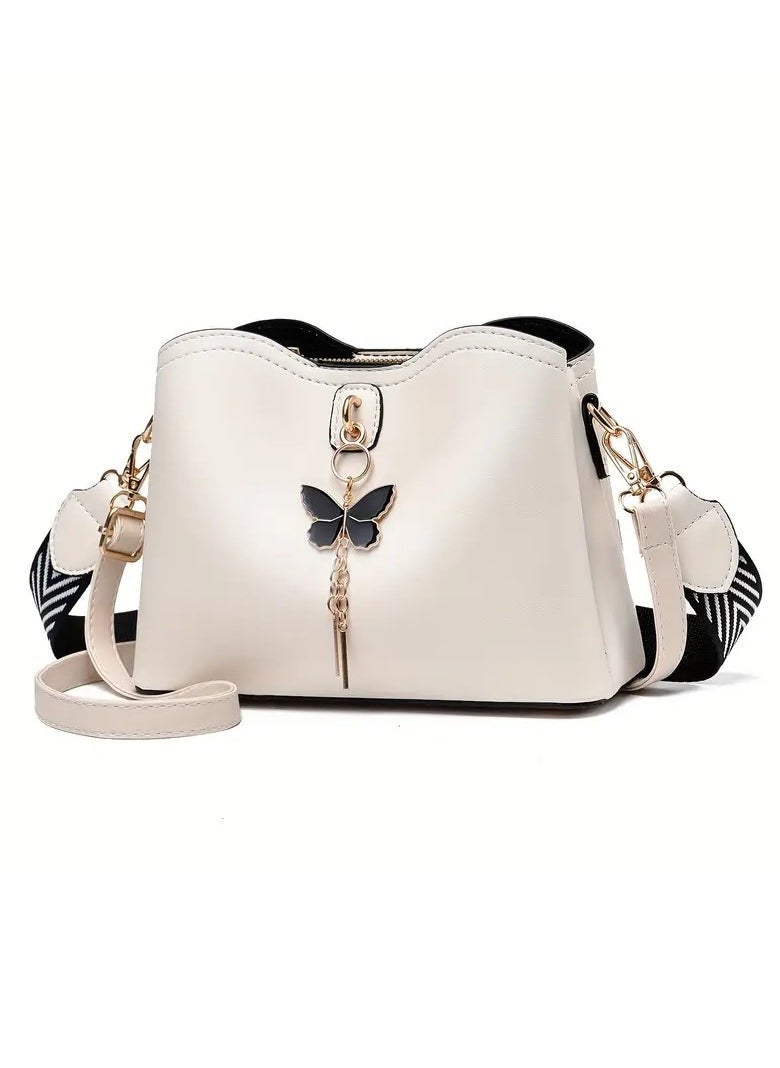 Small Crossbody Bags For Women, Fashion erfly Bucket Purses, Lightweight Handbags Shoulder Bag  White  - Image 1