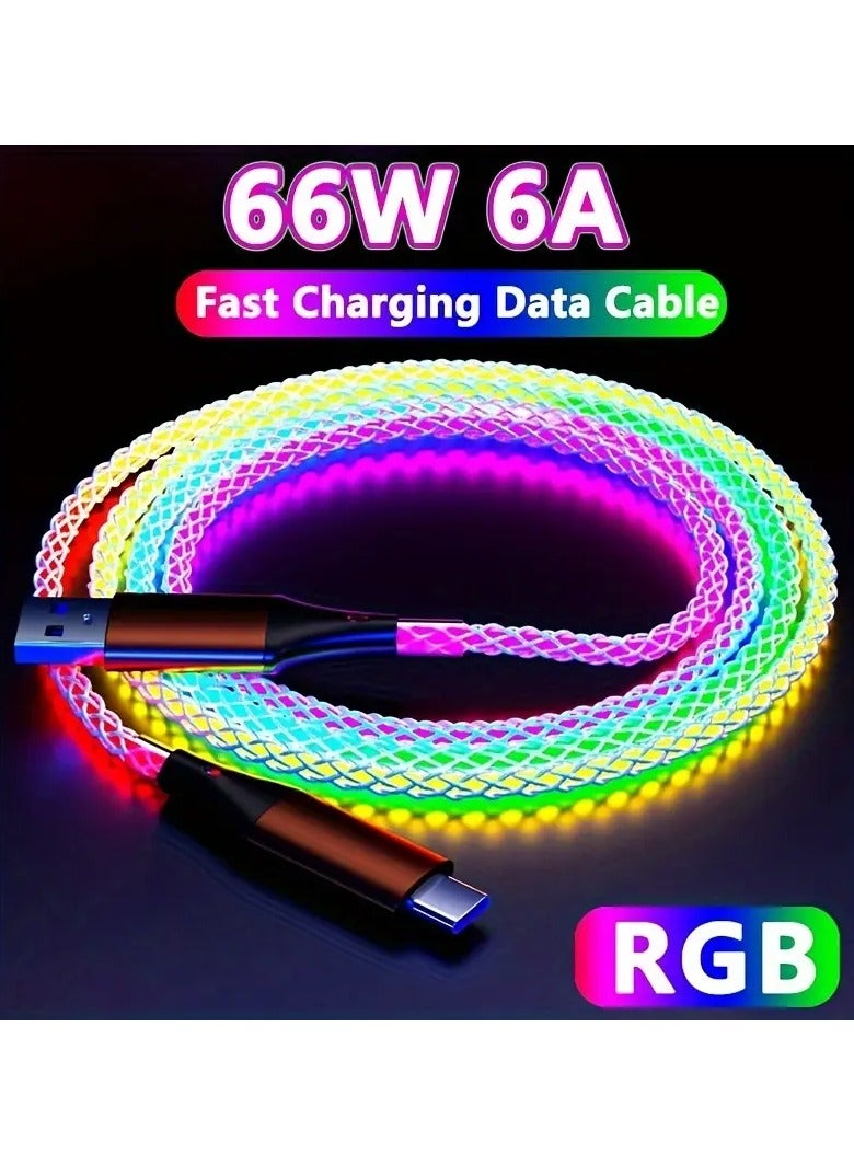 USB to Type-C RGB Fast Charging Cable – 66W High-Speed Data Cable with Breathing Light, Ideal for Car & Gaming Setups - Image 1