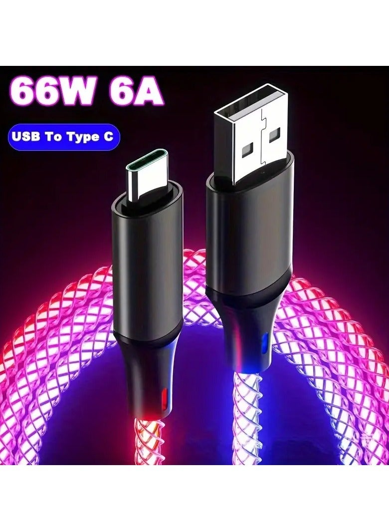 USB to Type-C RGB Fast Charging Cable – 66W High-Speed Data Cable with Breathing Light, Ideal for Car & Gaming Setups - Image 3