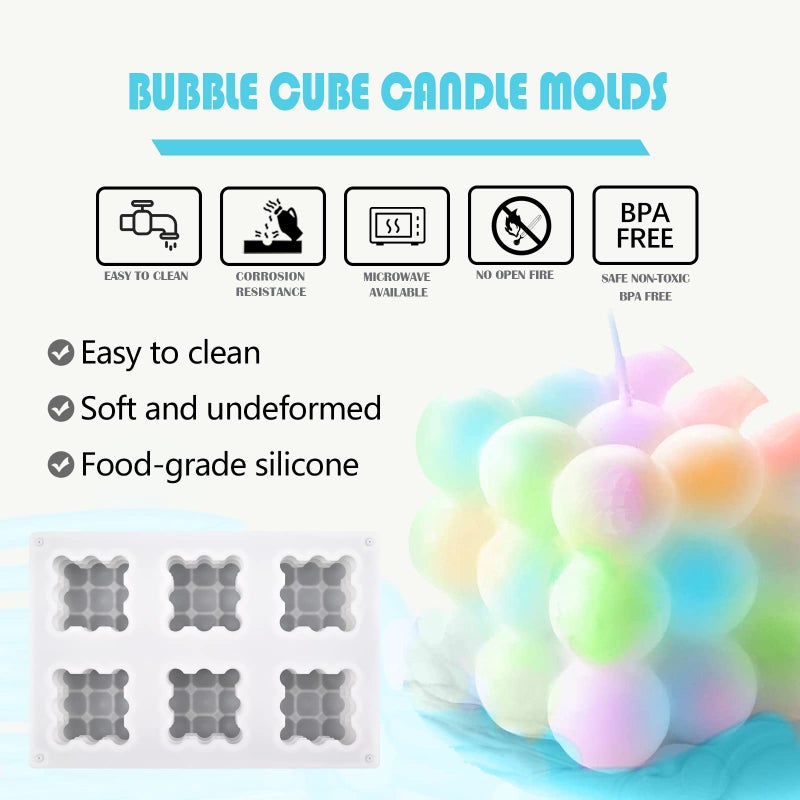 Actvty 3D Bubble Candle Molds - 6 Cavity Bubble Cube Silicone Mold for Candles Soap Making, Bubble Cake Mold for Baking Dessert Mousse Cake Jelly Ice Cream - Image 4