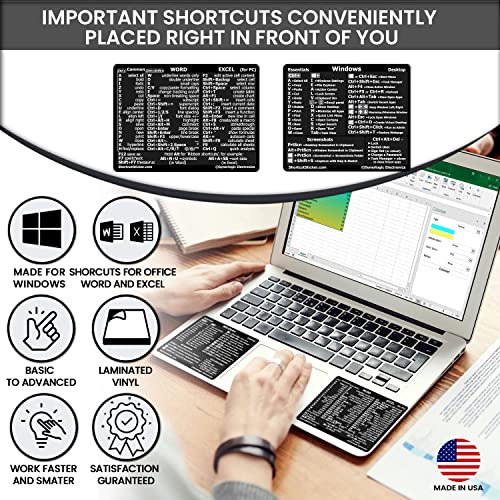 SYNERLOGIC Windows + Word/Excel (for Windows) Quick Reference Guide Keyboard Shortcut Stickers, No-Residue Vinyl (Black/Small/Combo) - Image 2