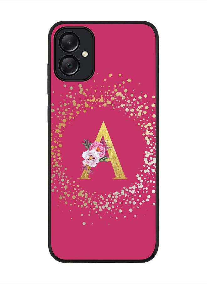 Stylizedd Rugged Black edge case for Samsung Galaxy A05 Case Cover- Custom Monogram Initial Letter Floral Pattern Alphabet- A (Deep Pink rose)  - Image 1