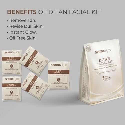 Spring H2O D-TAN Facial Kit 50 gm| 2 in 1 Formula Brightning+Repair & Tan Removel | Enriched with Organic Licorice Extract and AHA| Simple 5 Step - Image 2
