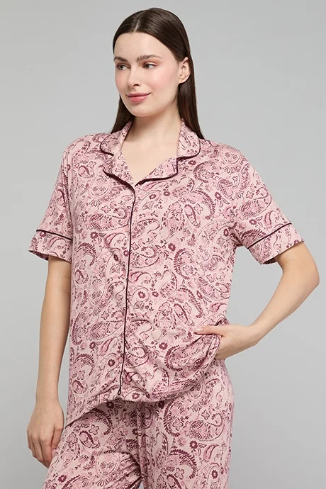 أر أند بي Paisley Print Lapel Collar Pyjama Set