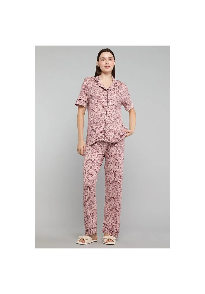 R&b Paisley Print Lapel Collar Pyjama Set