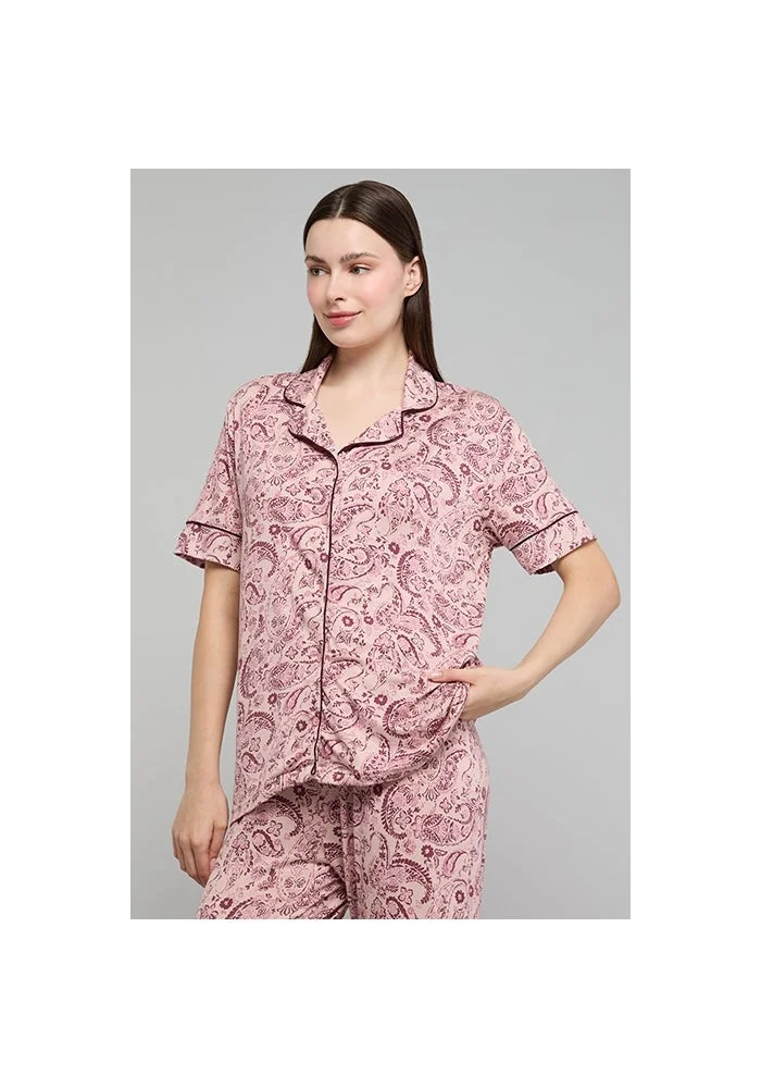 R&b Paisley Print Lapel Collar Pyjama Set