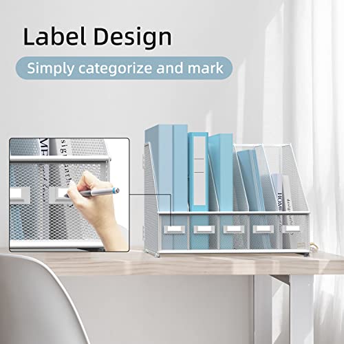 SUPEASY Desk Organizers Metal Desk Magazine File Holder with 5 Vertical Compartments Rack File Organizer for Office Desktop, Home Workspace, White - Image 4