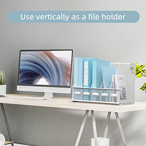 SUPEASY Desk Organizers Metal Desk Magazine File Holder with 5 Vertical Compartments Rack File Organizer for Office Desktop, Home Workspace, White - Image 2