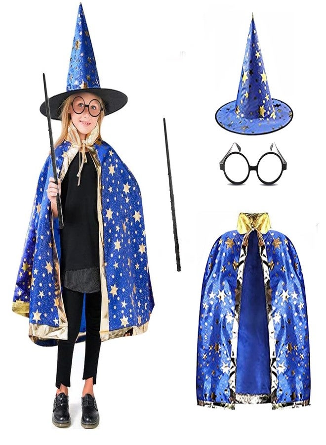 Anzmtosn Unisex Kids Party Costume Witch Wizard Cloak With Wand, Glasses, Cape Hat Child Halloween Carnival For Boys Girls Cosplay - Image 1