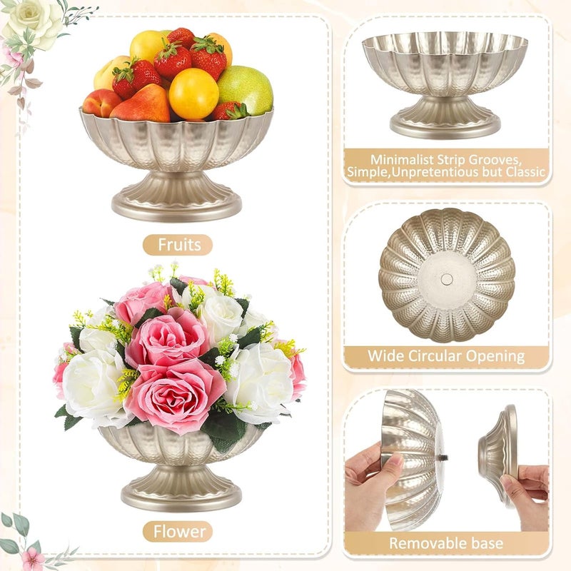 Ninehaoou 2 Pcs Metal Compote Bowl for Centerpiece Flower Holder 7 Inch Compote Vase Indoor Outdoor Flowers Fruits Plant for Christmas Wedding Home Party Decoration Silver - Image 4