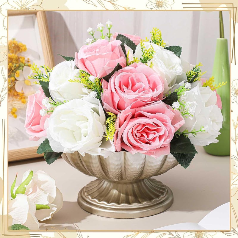 Ninehaoou 2 Pcs Metal Compote Bowl for Centerpiece Flower Holder 7 Inch Compote Vase Indoor Outdoor Flowers Fruits Plant for Christmas Wedding Home Party Decoration Silver - Image 3