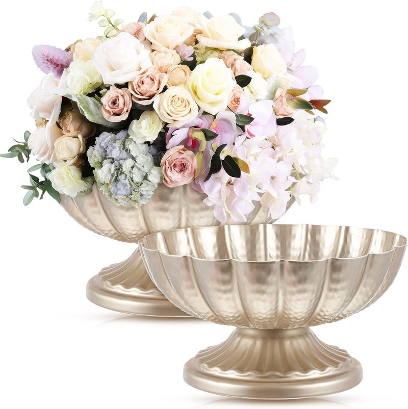 Ninehaoou 2 Pcs Metal Compote Bowl for Centerpiece Flower Holder 7 Inch Compote Vase Indoor Outdoor Flowers Fruits Plant for Christmas Wedding Home Party Decoration Silver - Image 1