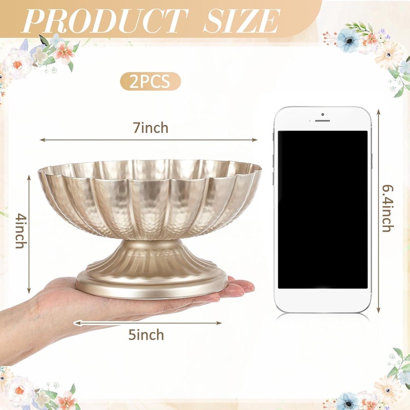 Ninehaoou 2 Pcs Metal Compote Bowl for Centerpiece Flower Holder 7 Inch Compote Vase Indoor Outdoor Flowers Fruits Plant for Christmas Wedding Home Party Decoration Silver - Image 2