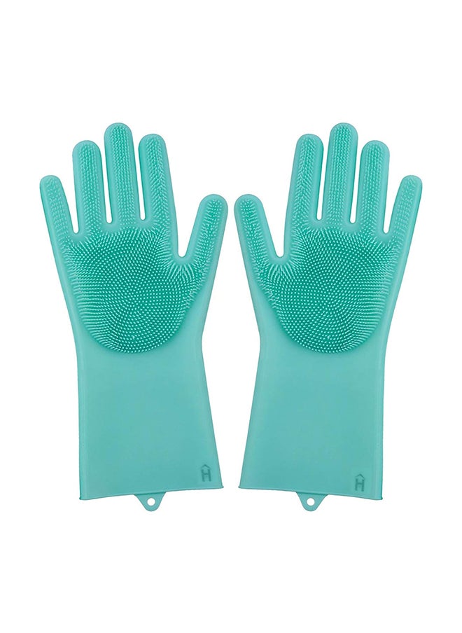 Home Pro Homepro Reusable Silicone Gloves With Wash Scrubber Waterproof Dishwashing Cleaning Rubber Gloves Heat Resistant For Cleaning Household Washing Pets Washing Car Green (1Pair)  - Image 1