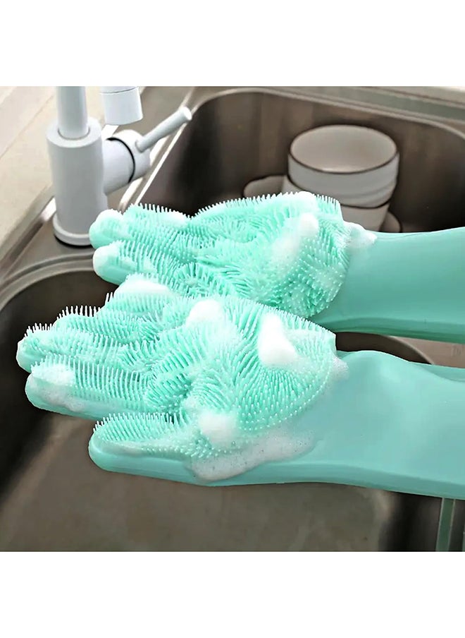 Home Pro Homepro Reusable Silicone Gloves With Wash Scrubber Waterproof Dishwashing Cleaning Rubber Gloves Heat Resistant For Cleaning Household Washing Pets Washing Car Green (1Pair)  - Image 3