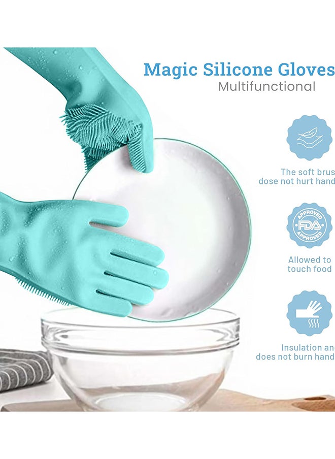 Home Pro Homepro Reusable Silicone Gloves With Wash Scrubber Waterproof Dishwashing Cleaning Rubber Gloves Heat Resistant For Cleaning Household Washing Pets Washing Car Green (1Pair)  - Image 5