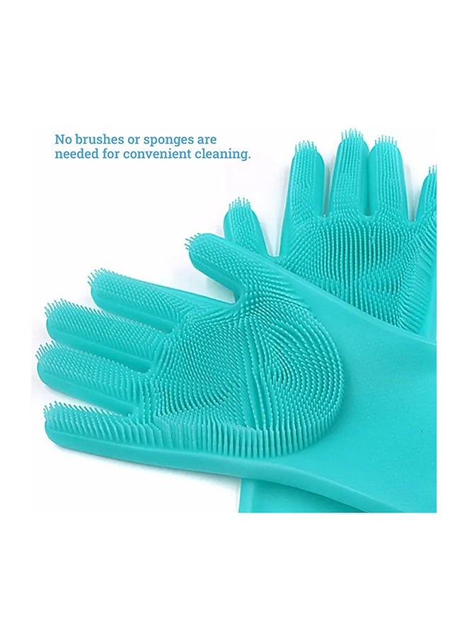Home Pro Homepro Reusable Silicone Gloves With Wash Scrubber Waterproof Dishwashing Cleaning Rubber Gloves Heat Resistant For Cleaning Household Washing Pets Washing Car Green (1Pair)  - Image 2