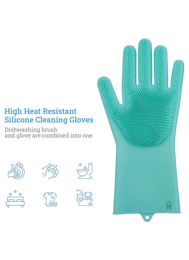 Home Pro Homepro Reusable Silicone Gloves With Wash Scrubber Waterproof Dishwashing Cleaning Rubber Gloves Heat Resistant For Cleaning Household Washing Pets Washing Car Green (1Pair)  - Image 4