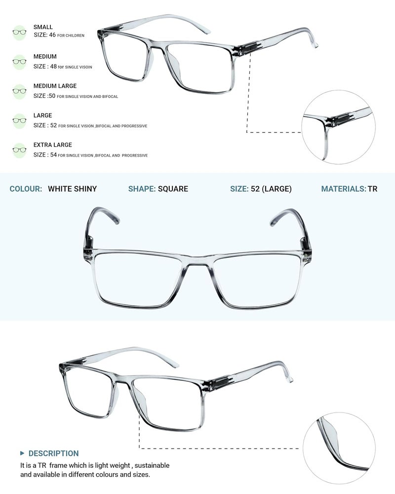 Lens+ Lensplus Square TR Full Rim Eyeglasses with Blue Cut Lightweight Unisex Eyewear for Men & Women | Stylish Computer & Daily Use Frame - Image 4