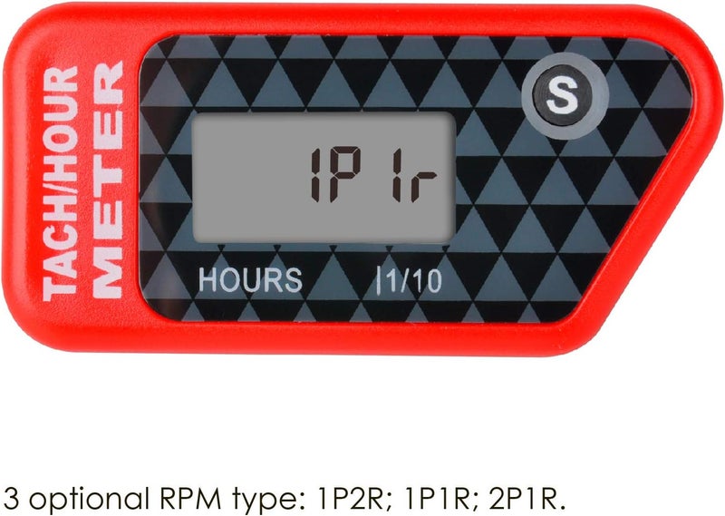 Jayron Digital LCD Tachometer Inductive Tach Hour Meter Display Max RPM Waterproof for Most Gas Engine Marine ATV Generator Lawn Tractor Motorcycle (red) - Image 3