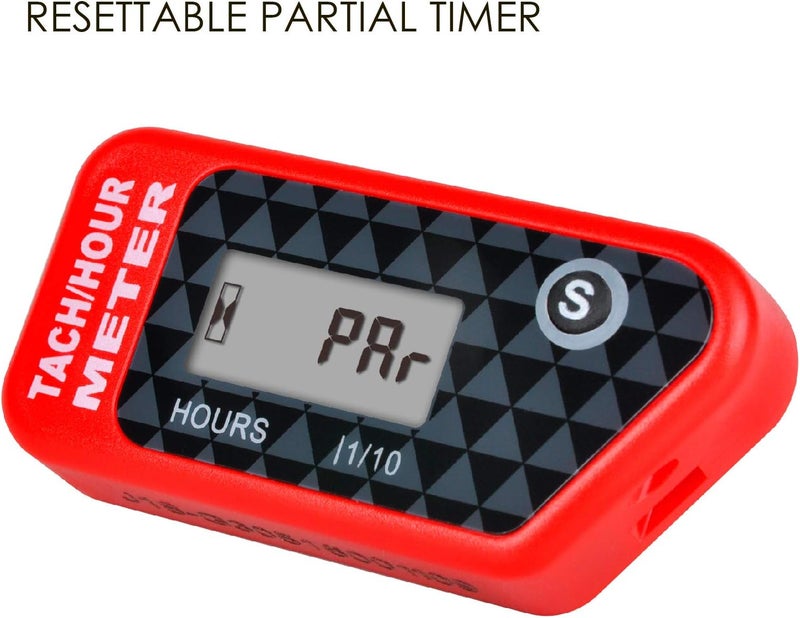 Jayron Digital LCD Tachometer Inductive Tach Hour Meter Display Max RPM Waterproof for Most Gas Engine Marine ATV Generator Lawn Tractor Motorcycle (red) - Image 2